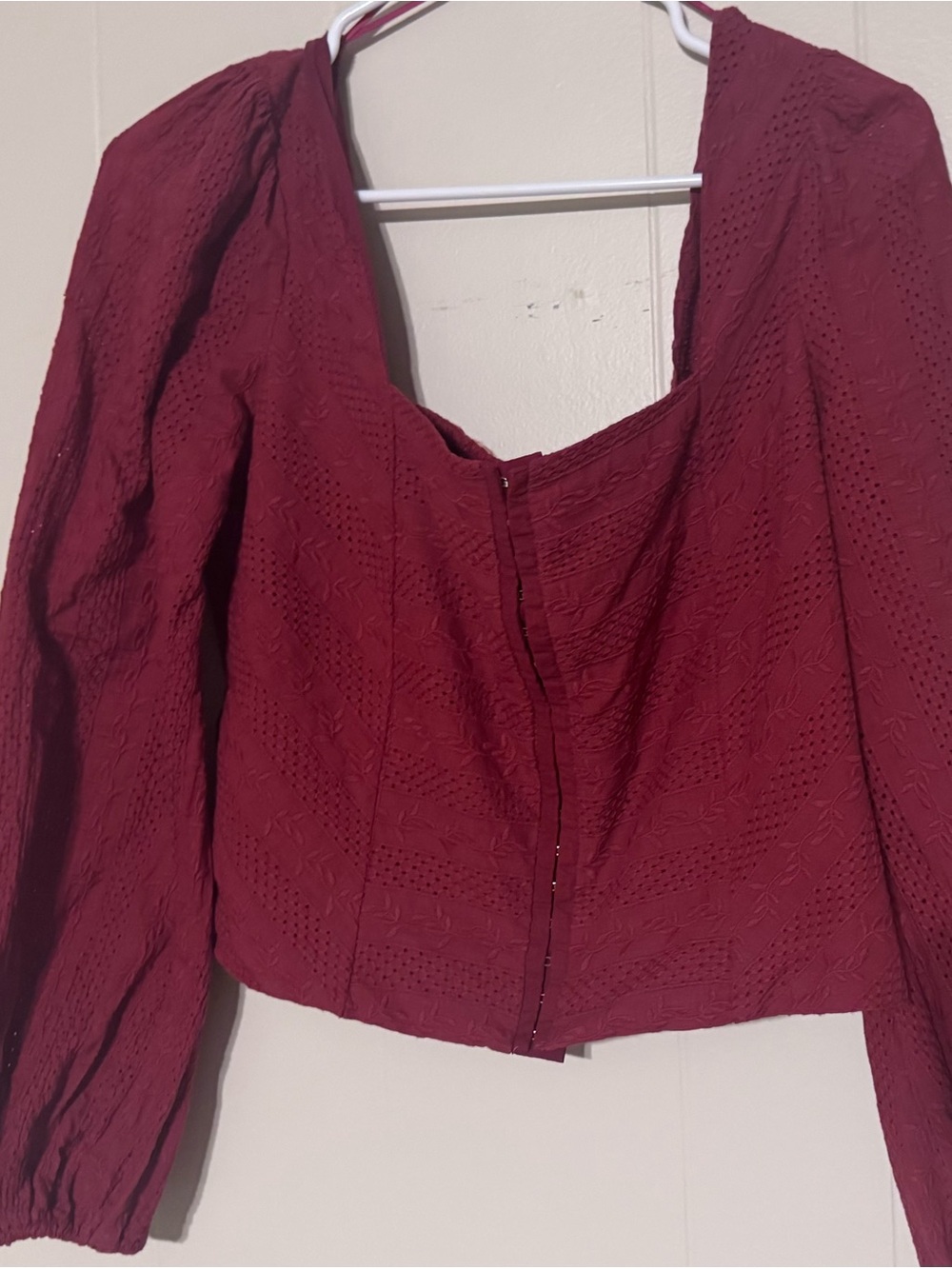 Altar’d State Women's Burgundy Long-Sleeve Textured Square-Neck Top